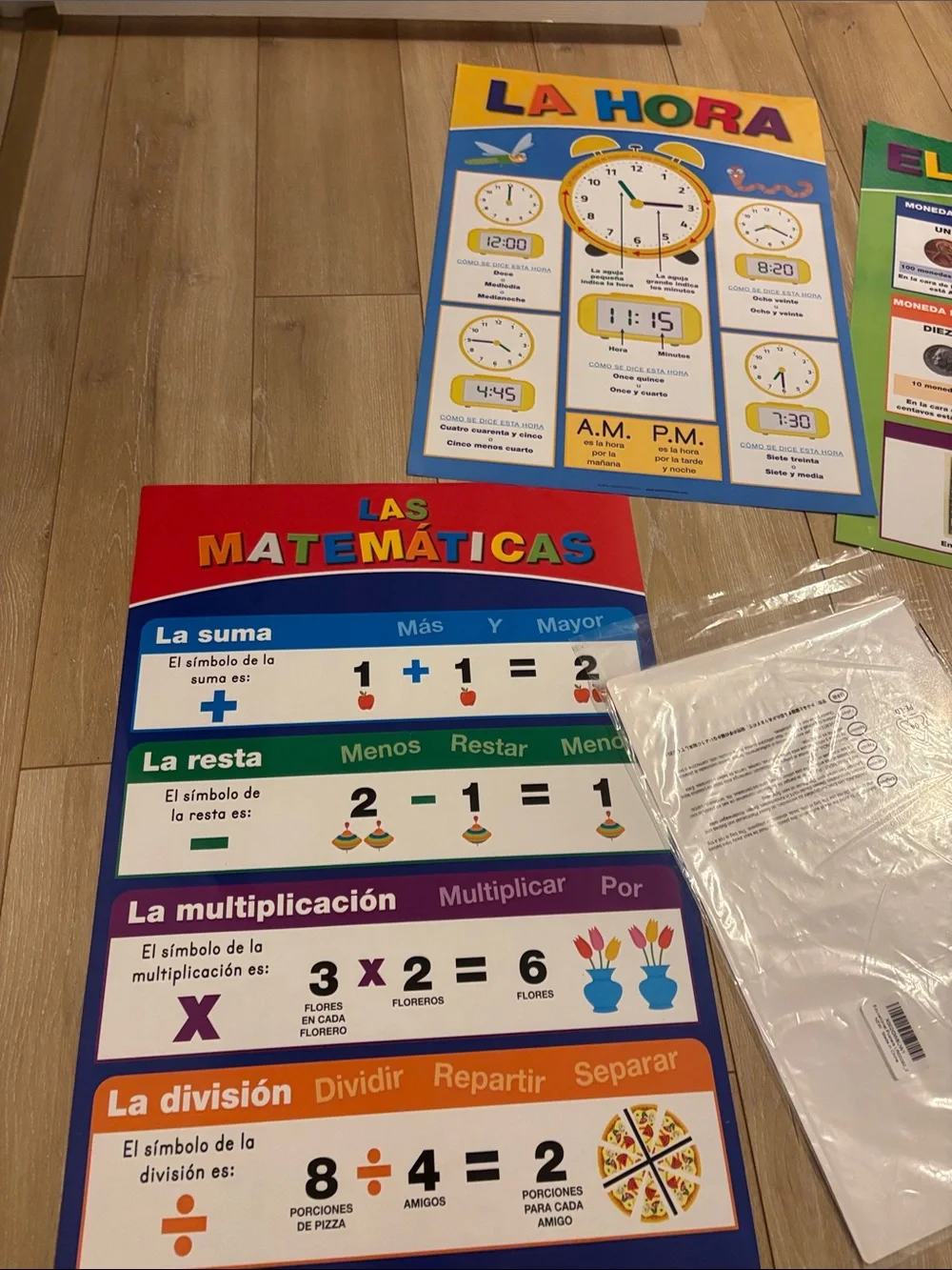Kids Double sided educational posters  Time, Money & Math Learning Posters